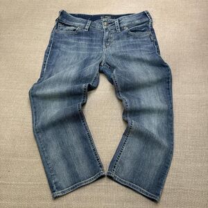 Silver Y2K low rise stretch jeans cropped Suki distressed embellished pockets